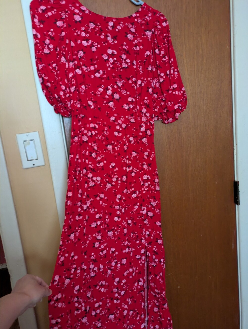 Old Navy Red Floral Maxi Dress with Pink Accents
